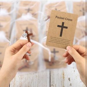 Wooden Pocket Cross with Heart Charm